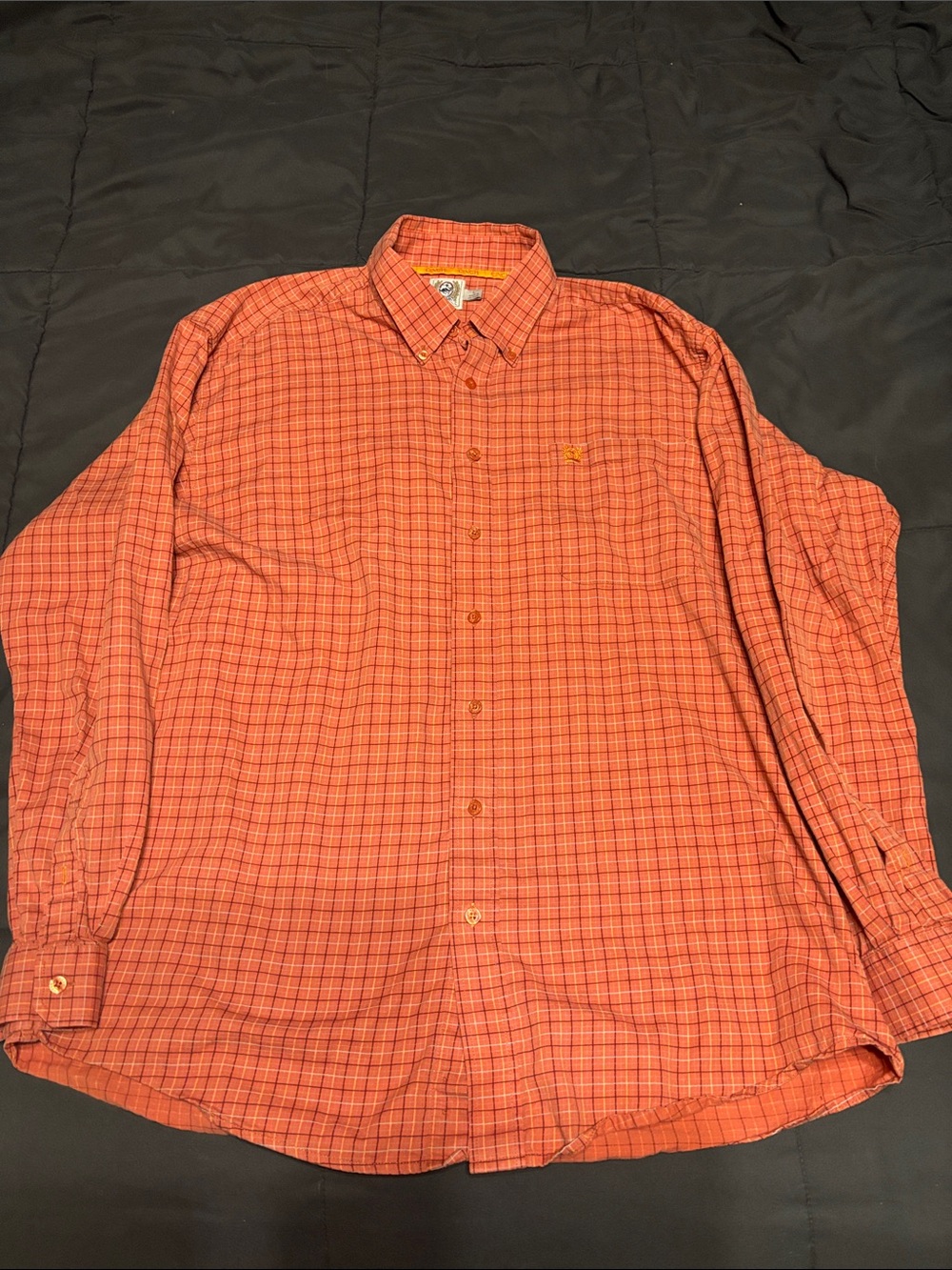 Cinch Orange Plaid Long-Sleeve Button-Down Shirt